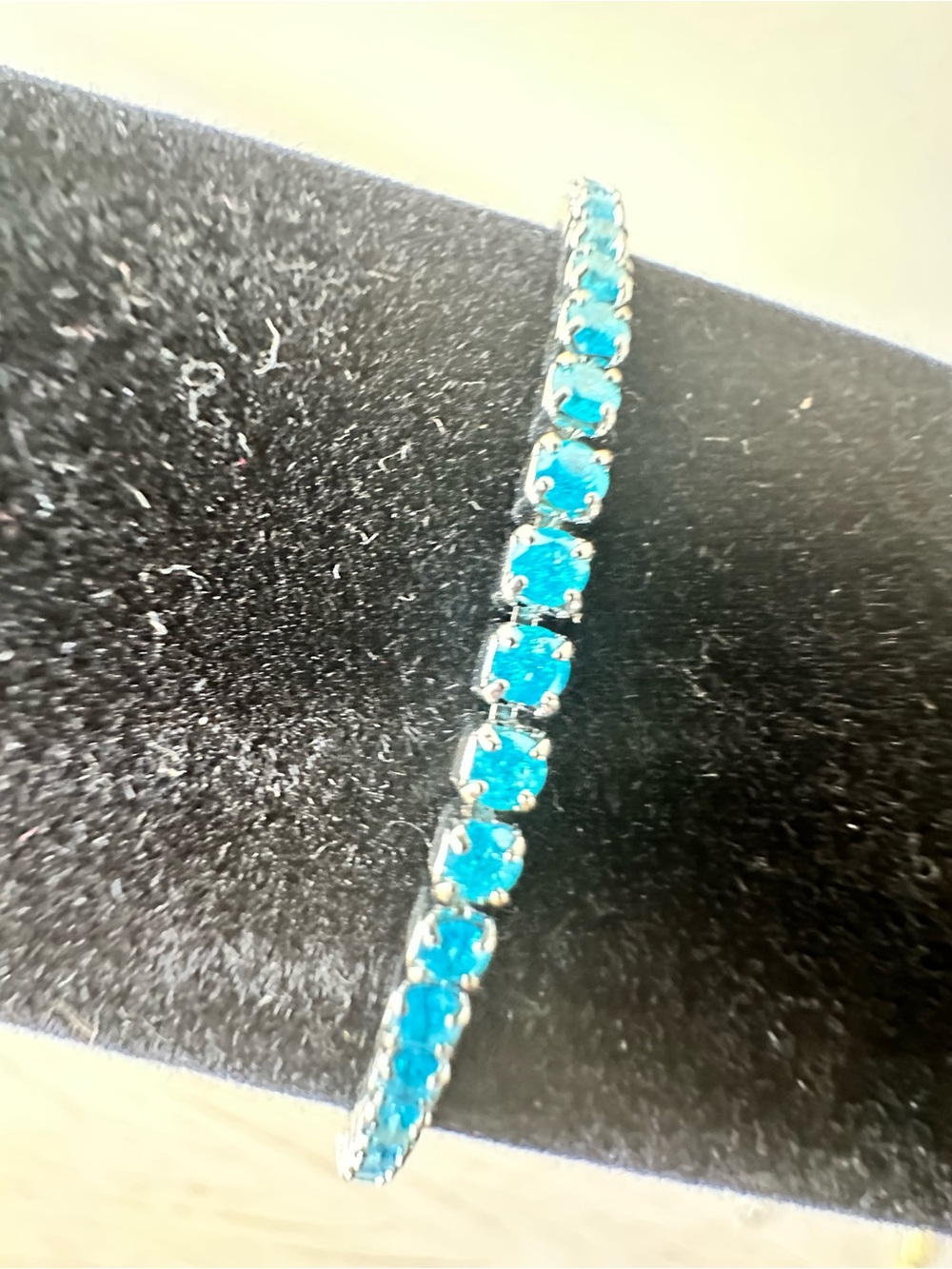 18k White Gold Plated Tennis Bracelet with Blue Zircon Colored Crystals